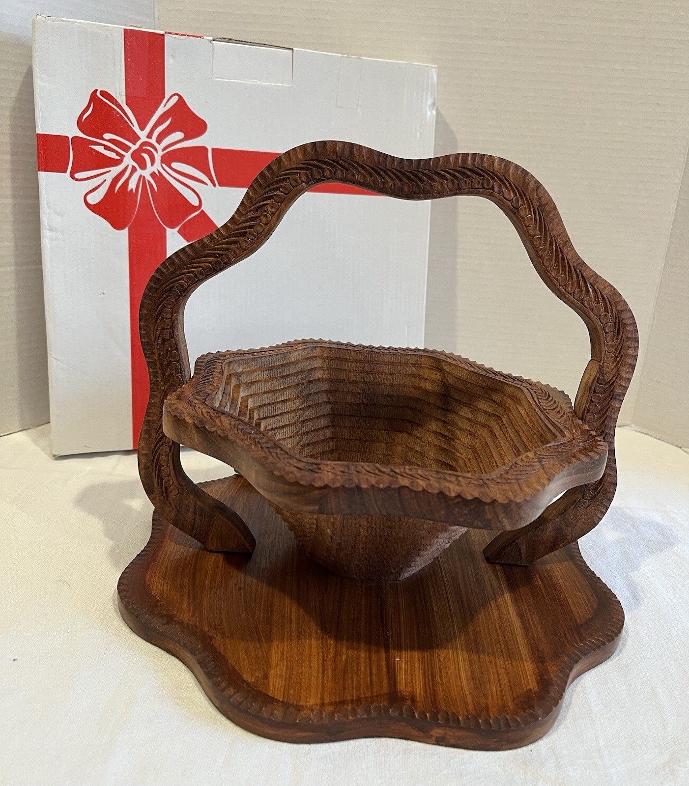 Handmade Himalayan ￼Rosewood Collapsible Basket /Trivet  12” - Hand Carved - New