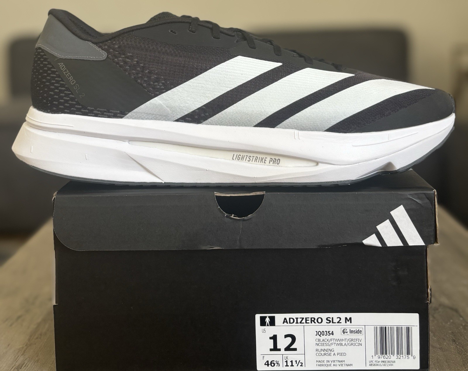 Size 12 - Adidas Adizero SL2 M Black White Grey Men’s Running Shoes JQ0354 New