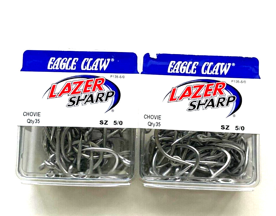 2 PACKS Eagle Claw Lazer Sharp Size 5/0 Chovie Hook 35-Count Package #P135-5/0