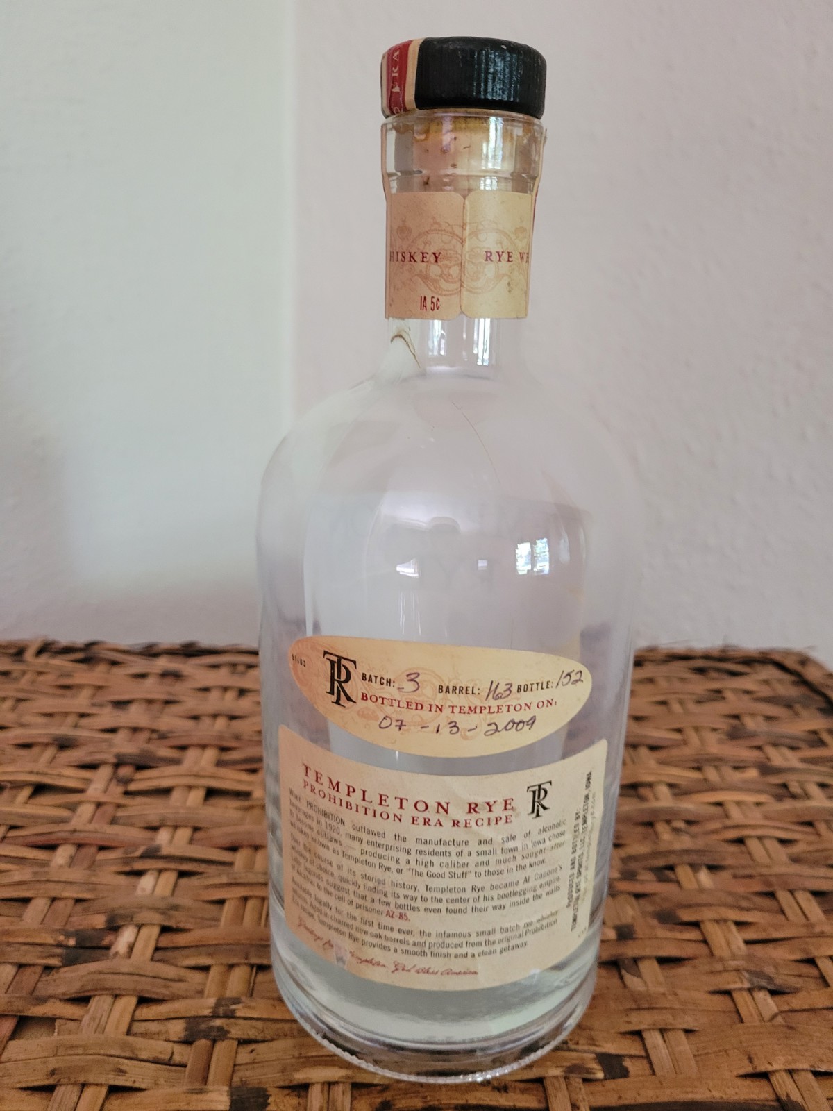 Templeton Rye Empty Bottle