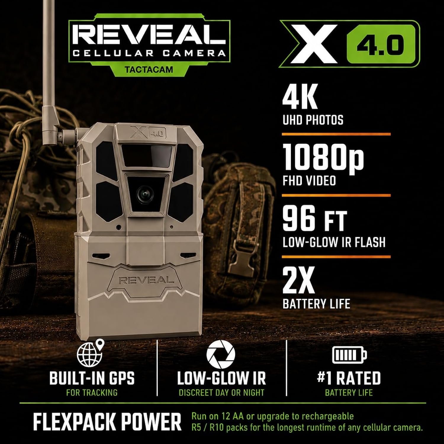 Tactacam Reveal X 4.0 Cellular Trail Camera (4-Pack) + Microfiber Cloth