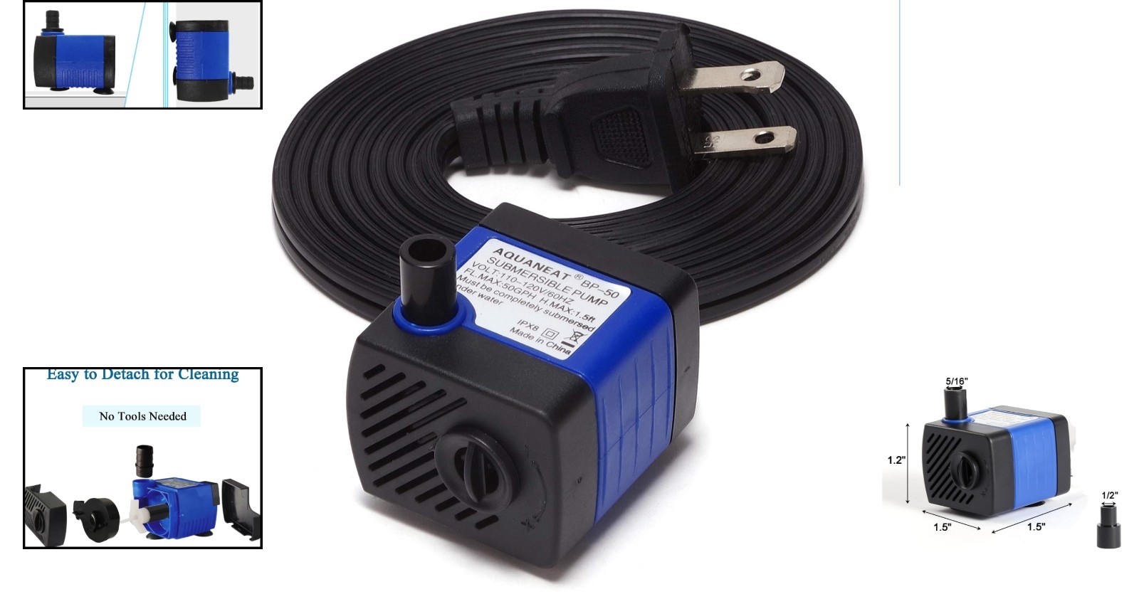 Compact 50GPH Submersible Pump with Adjustable Flow for Aquariums & Hydroponics