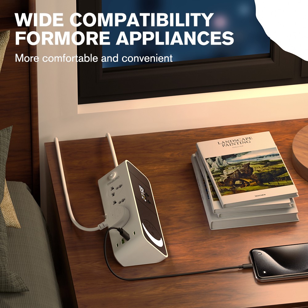 6.5FT 2M Surge Protector Power Strip with 3 Outlets & 4 USB Ports, Night Light