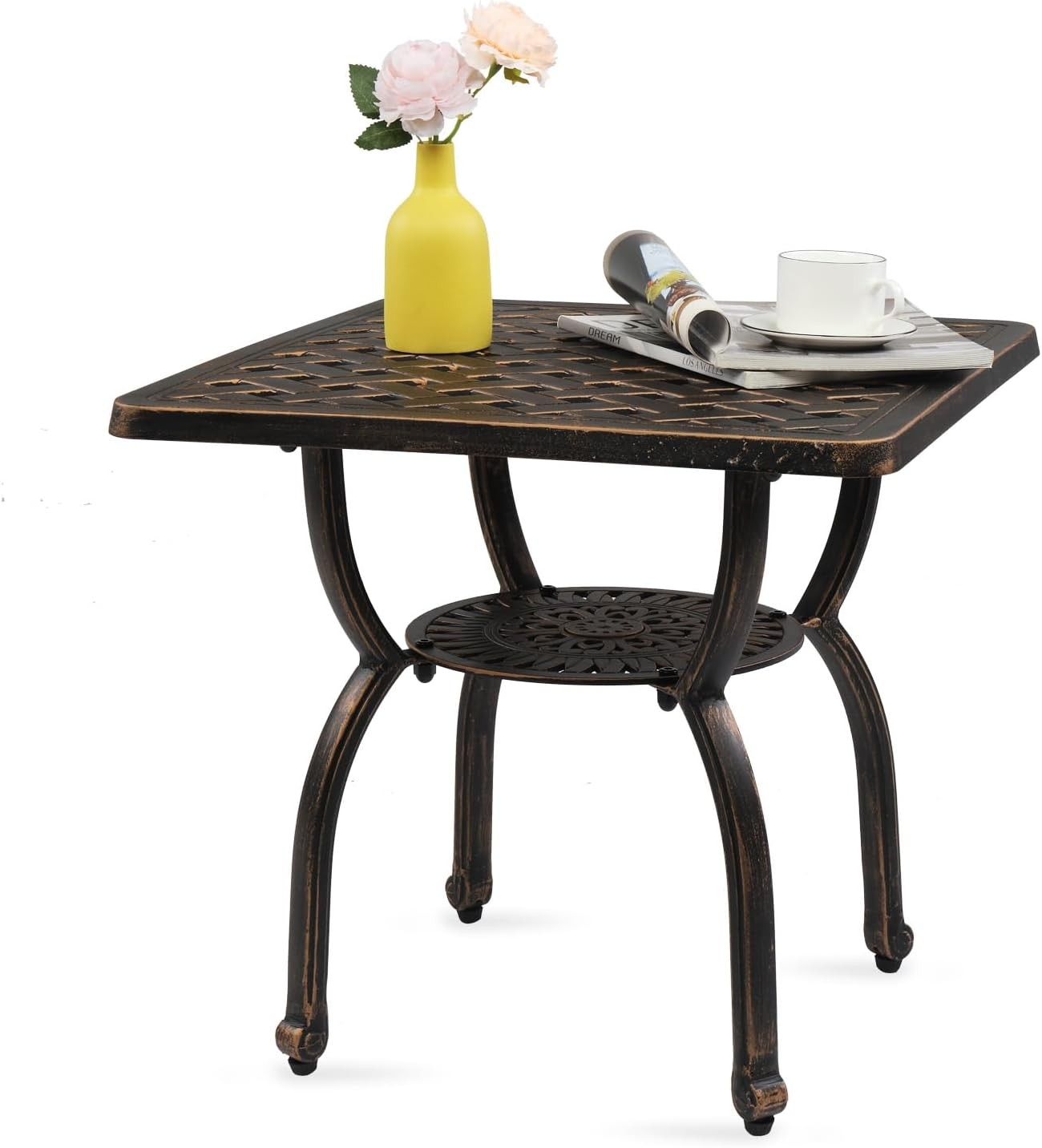 22" Cast Aluminum Outdoor Side Table All Weather Patio Side Table End Table