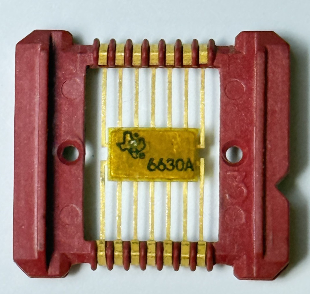 Two 1966 Texas Instruments Integrated Circuits (IC) in Red Carriers