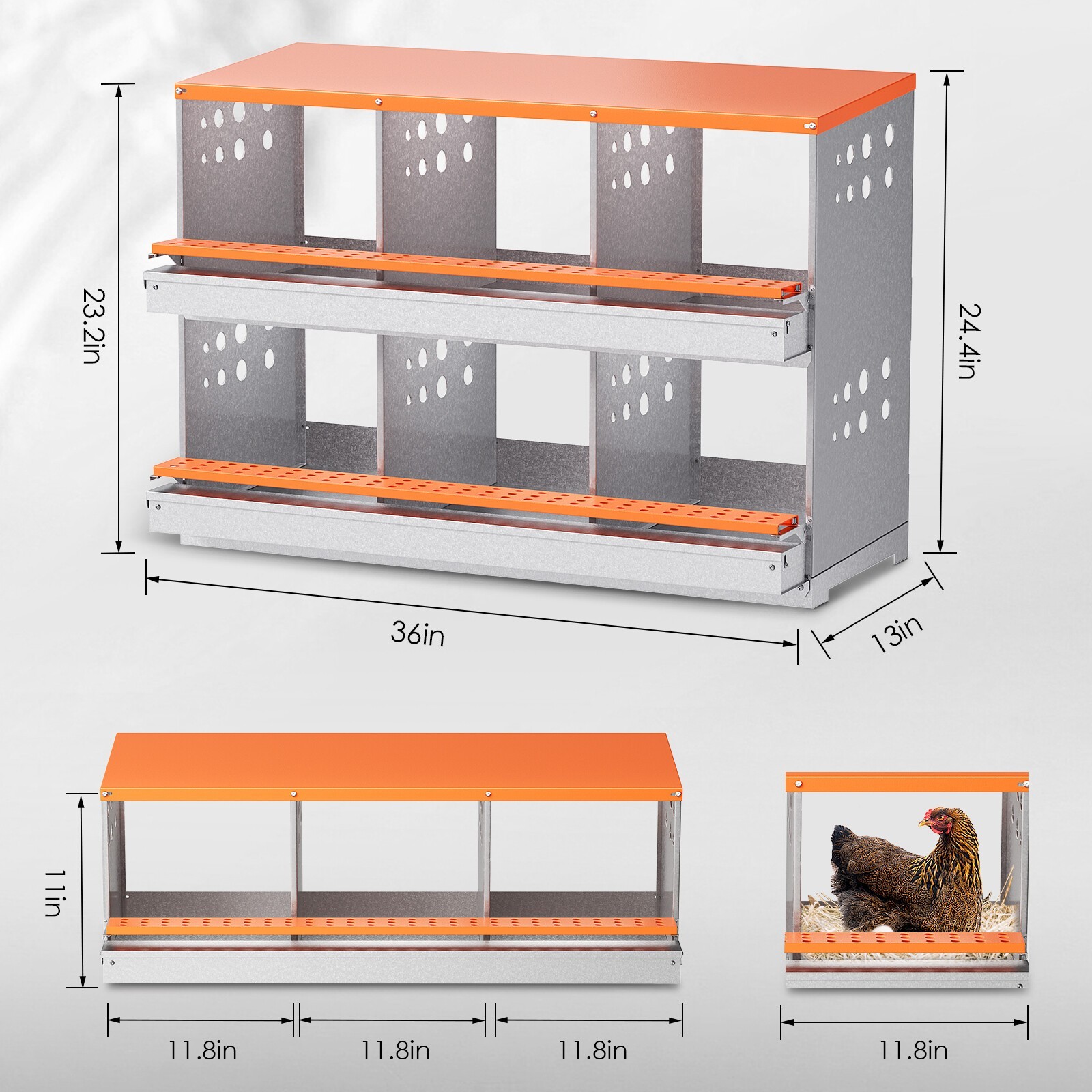6 Hole Chicken Nesting Boxes Metal Egg Laying Brooding Box With Vent Hole Kit