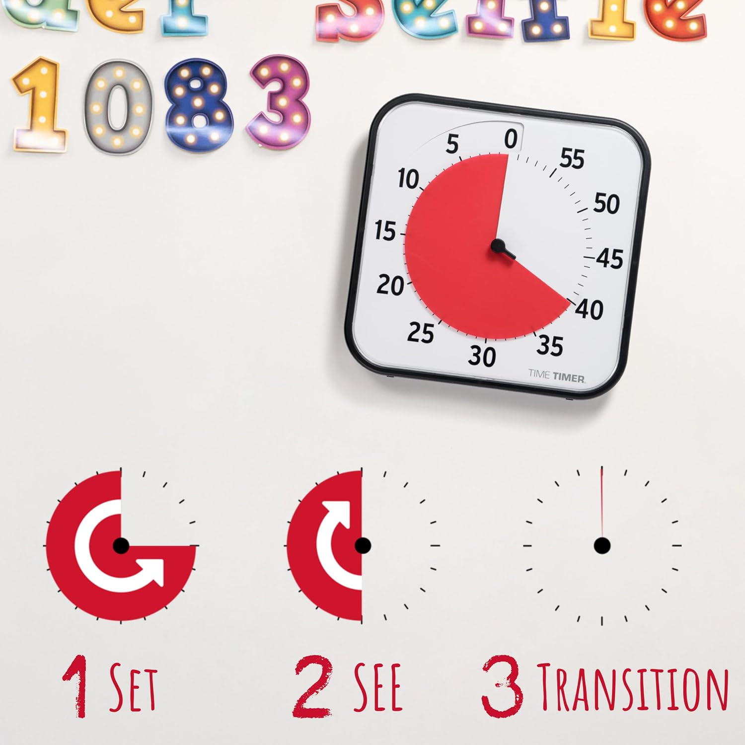 12 inch Visual Timer 60 Minute Kids Desk Countdown Clock with Dry Erase Activity