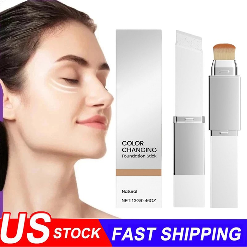 Color-Changing 2-in-1 Foundation Stick with Brush Lightweight Moisturizing Conc