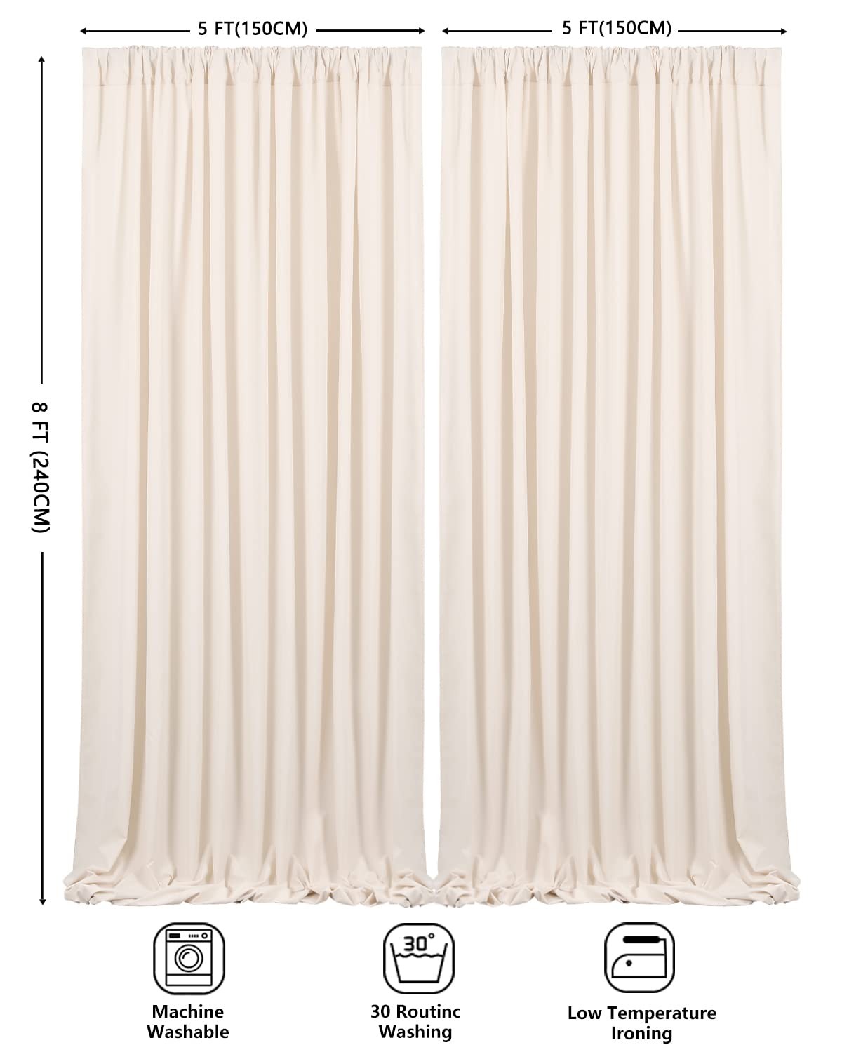 B-Cool Wrinkle Ivory Backdrop Curtains 2 Panels 5Ftx8Ft Polyester Wedding