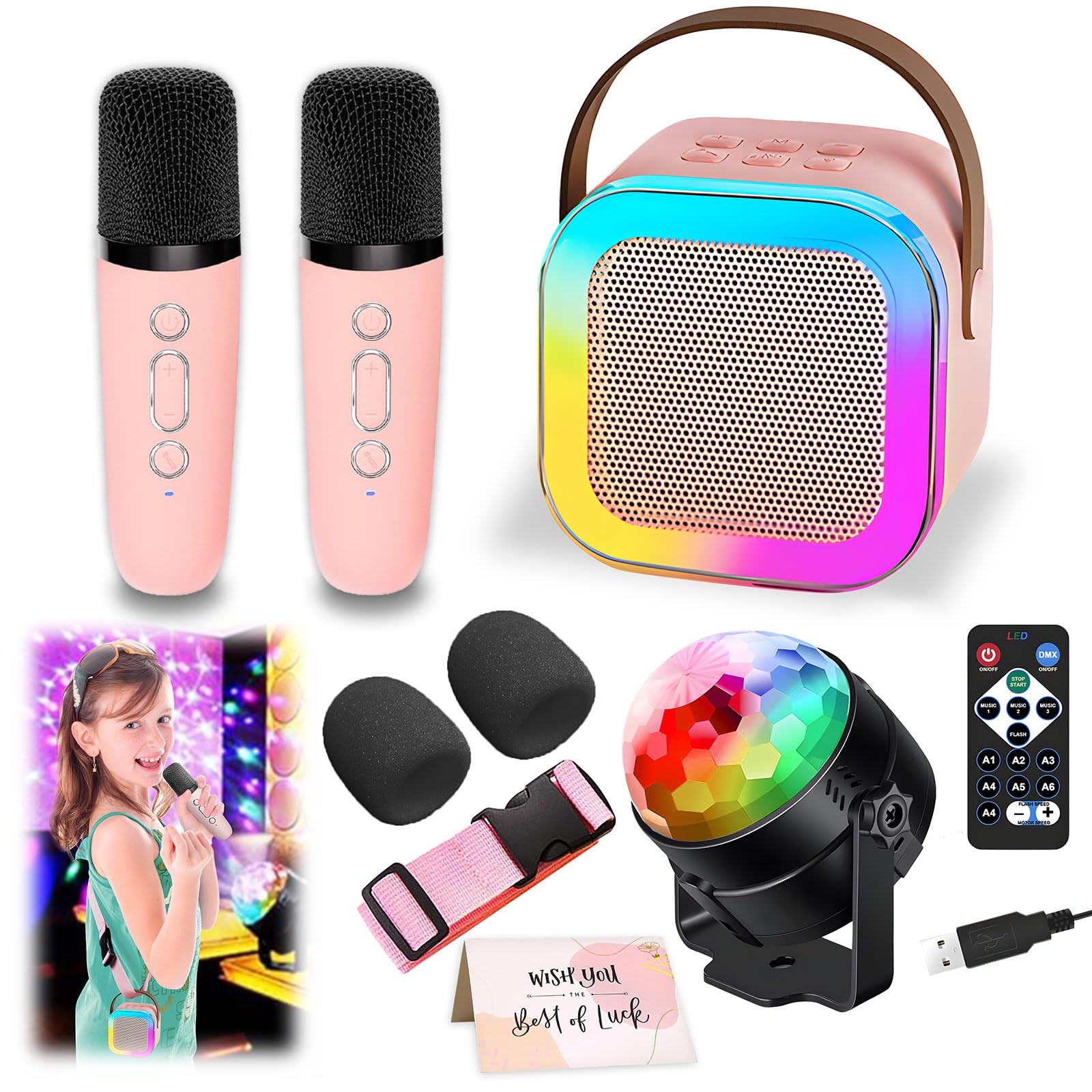 Karaoke Machine for Kids, Portable Bluetooth Speaker with 2 Wireless Micropho...