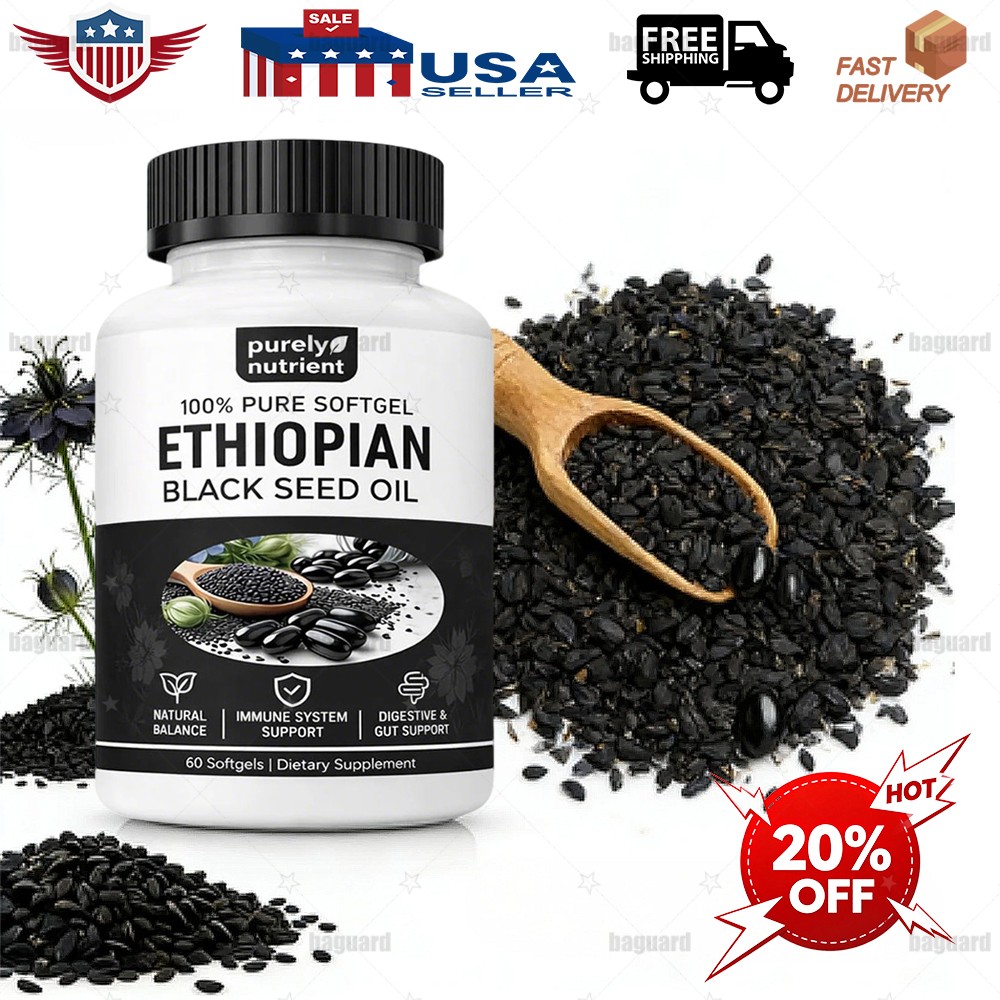 Ethiopian Black Seed Oil Softgels |4.64% Thymoquinone |Gluten-Free, 60 capsules