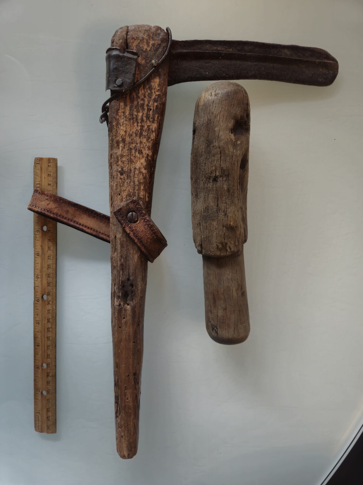 Antique Primitive Wooden Mallet And Sickle Unknown Origin.
