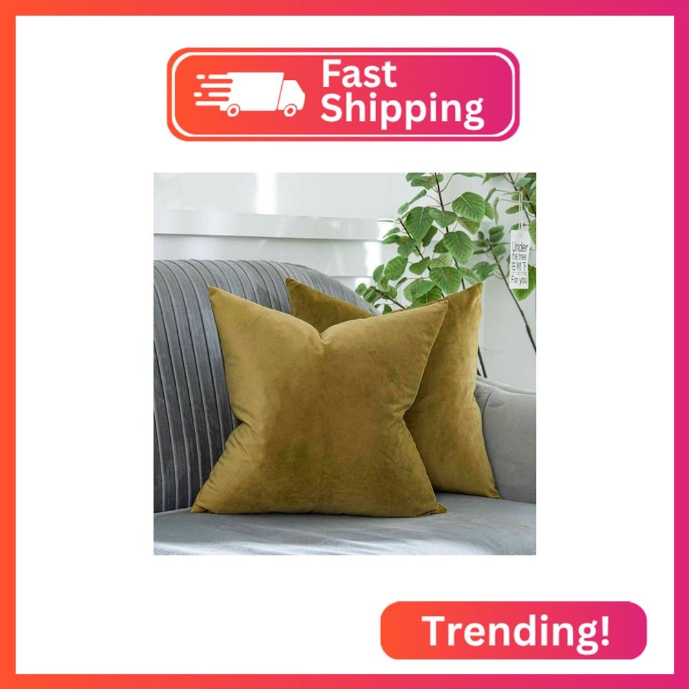 QUAFOO Olive Green Decorative Velvet Throw Pillow Covers 16x16 inch Set of 2 wit