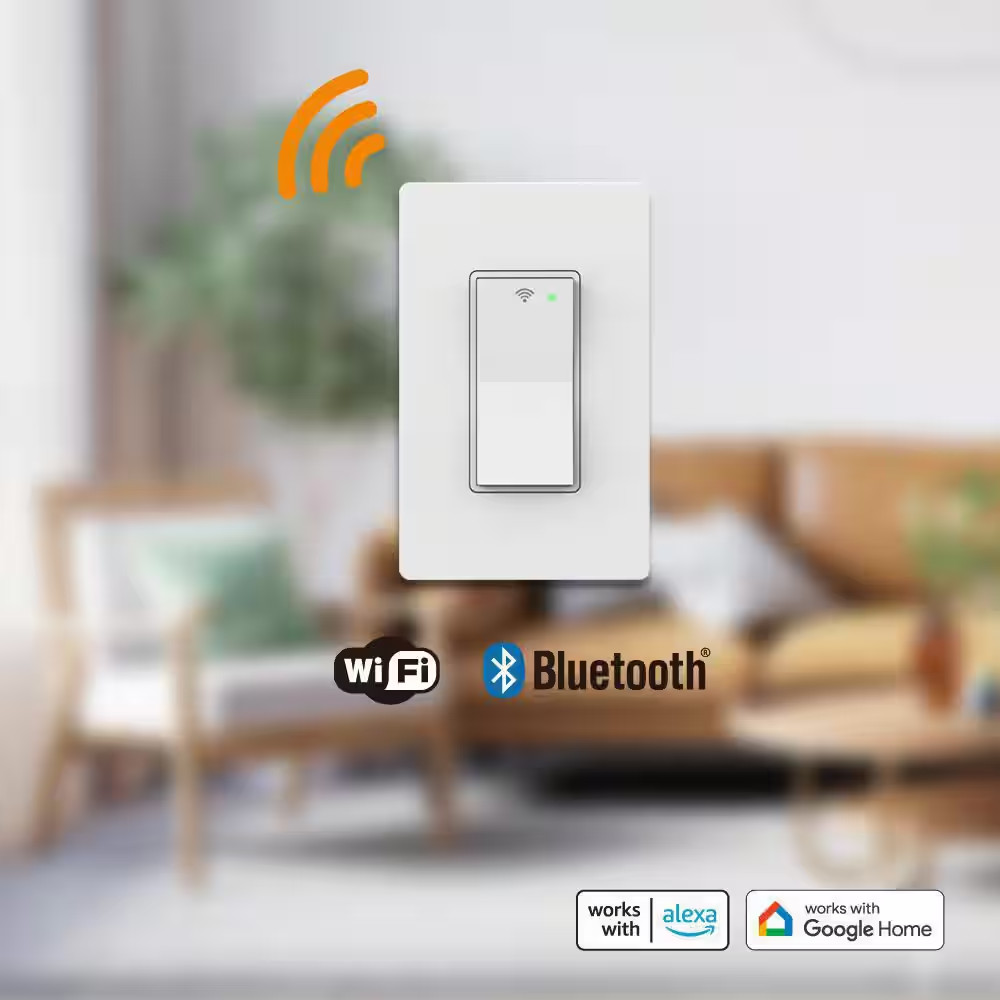 15 Amp Single-Pole White Smart Light Switch with Wi-Fi and Bluetooth Technology
