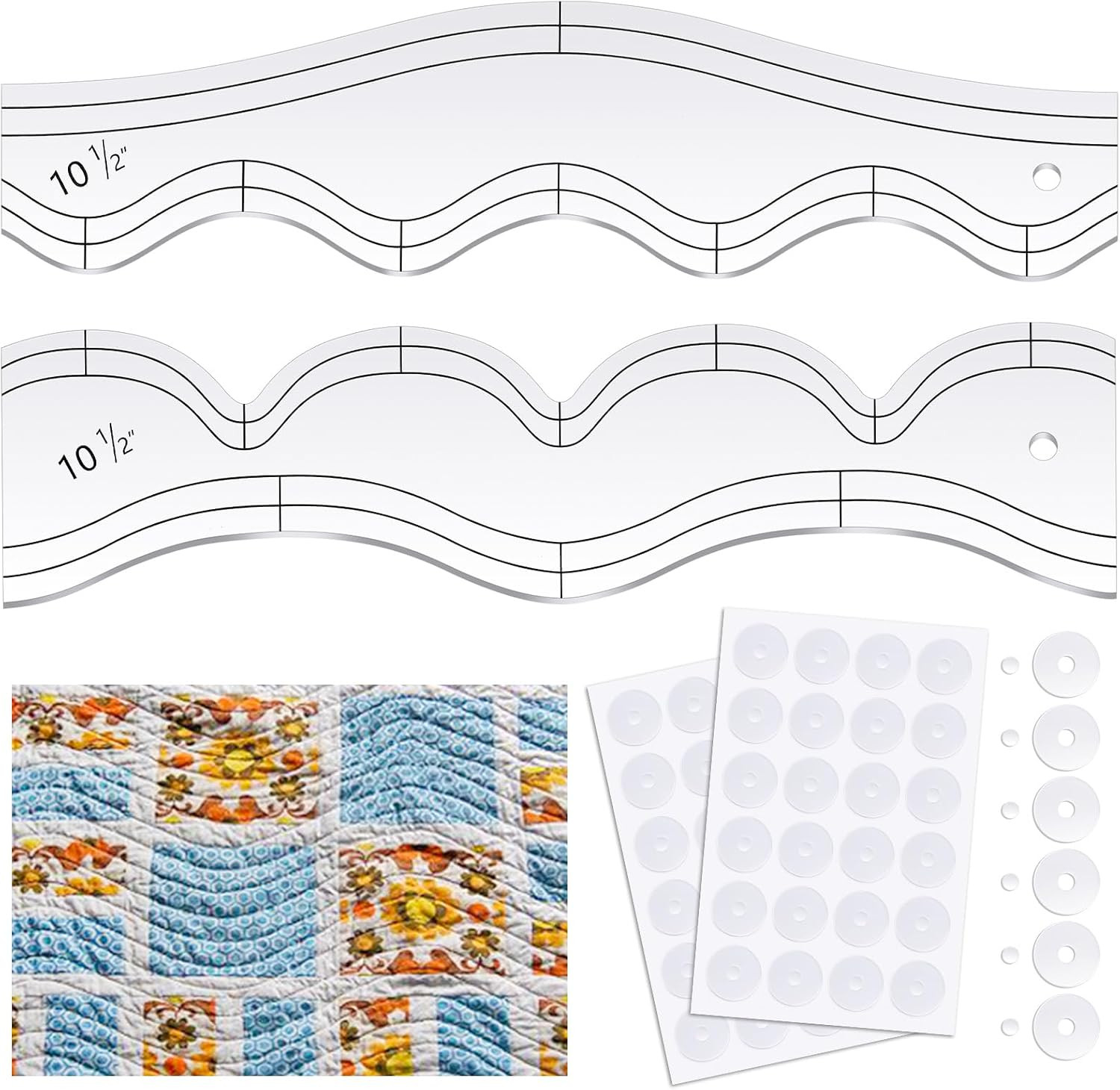 2 Pcs Free Motion Quilting Templates Waves Acrylic Quilting Rulers for Machine F