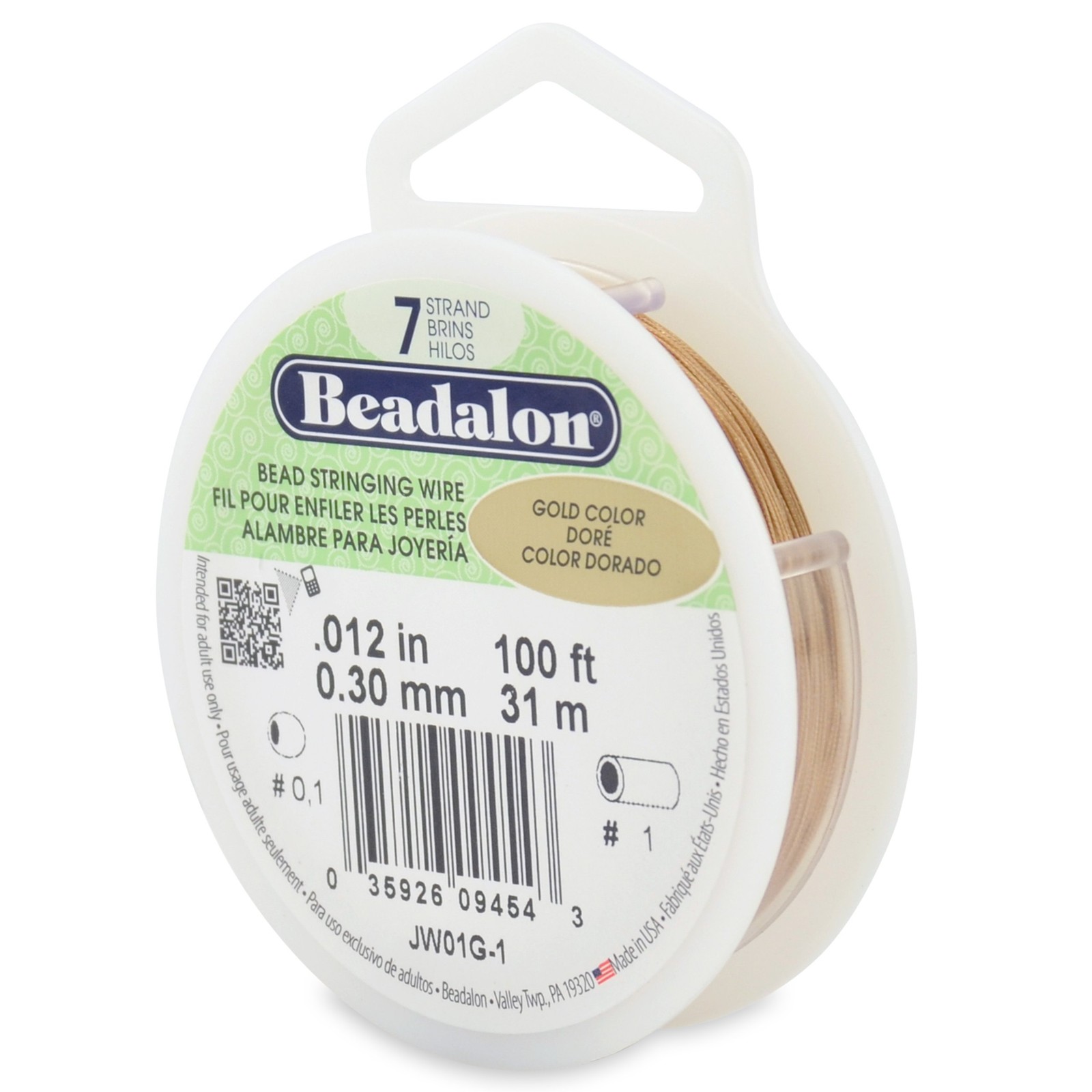 7-Strand Bead Stringing Wire 0.012 in 0.30mm Gold Color 100 ft 31m Spool