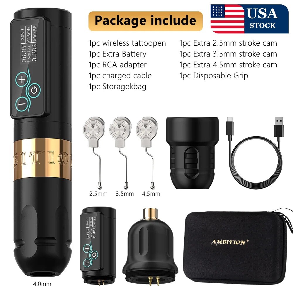 Ambition Vibe Wireless Tattoo Machine Pen Stroke 2.5-3.5-4.0-4.5mm Touch Screen