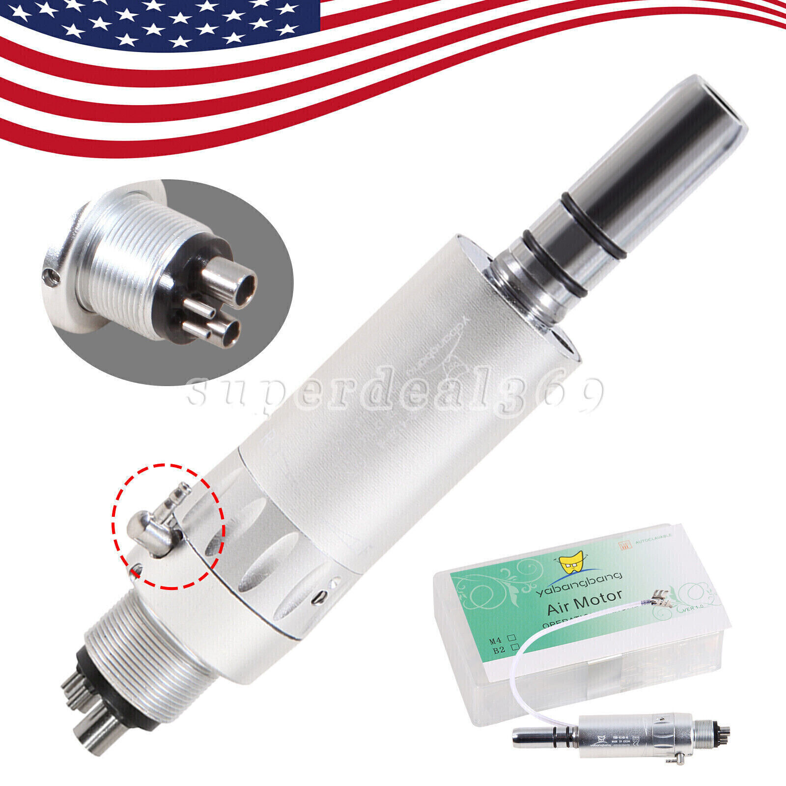 Dental Low Speed Handpiece Straight Nosecone Air Motor 4 holes Inner/External EP