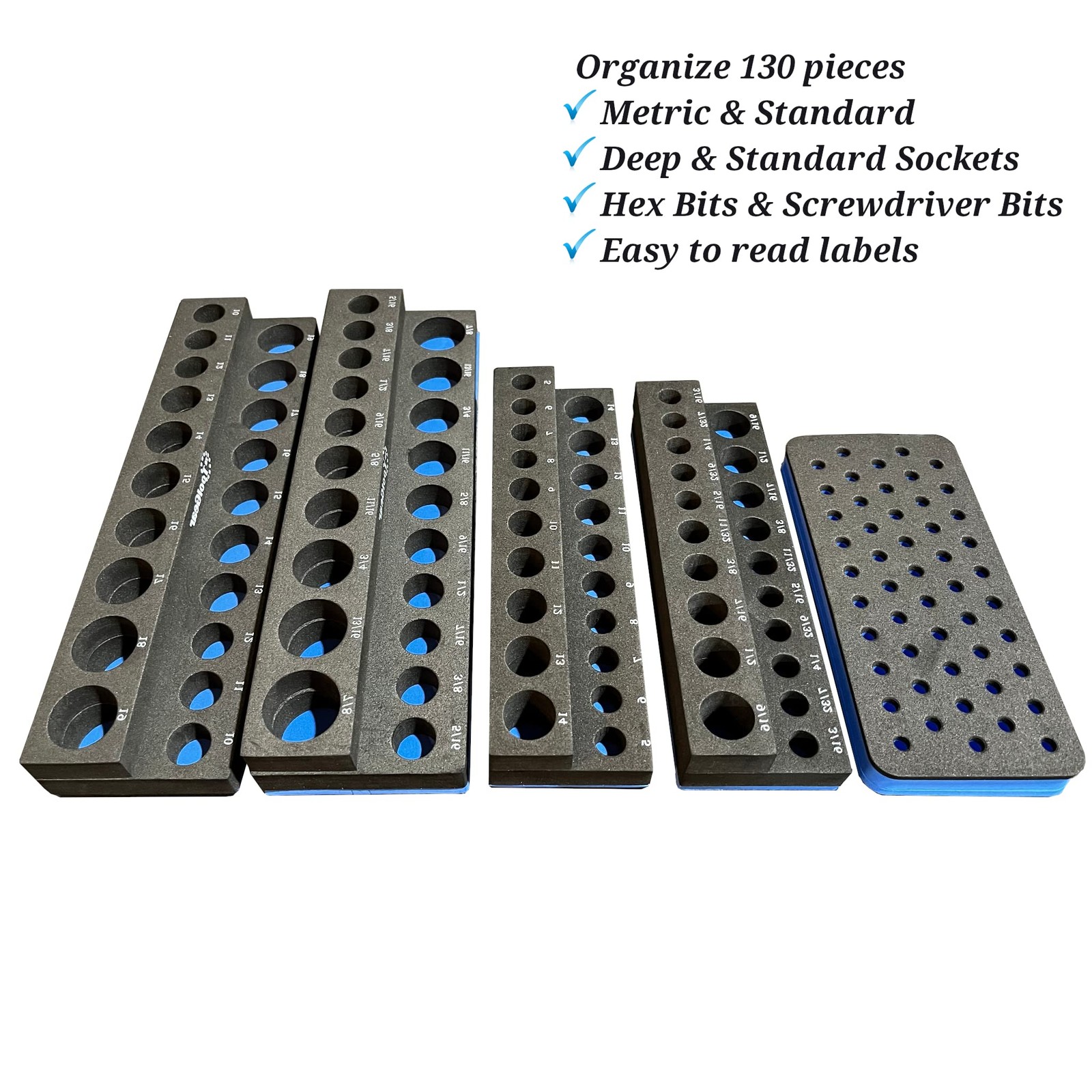 ToolGear Socket & Bit Organizer for Tool Box Drawer – Holds One Size, Black