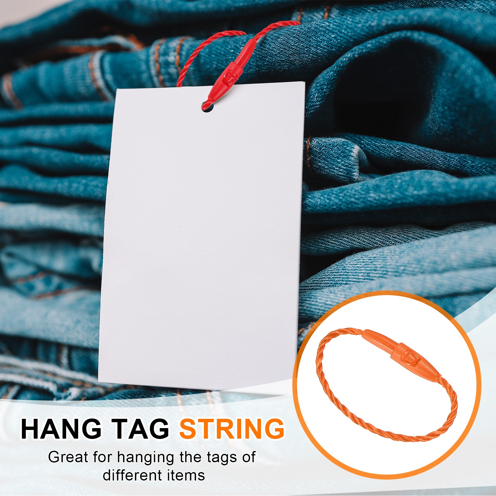 200 Pcs Polyester Hang Tag String 3" Snap Lock Pins Loop Fastener, Orange