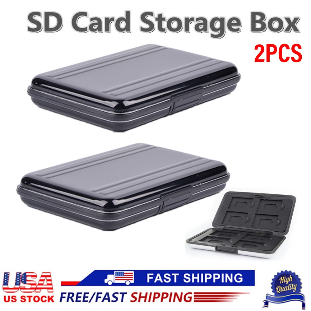 Black SDXC Storage Aluminum Case Micro SD Cards Holder Case Memory Card Box 2PC