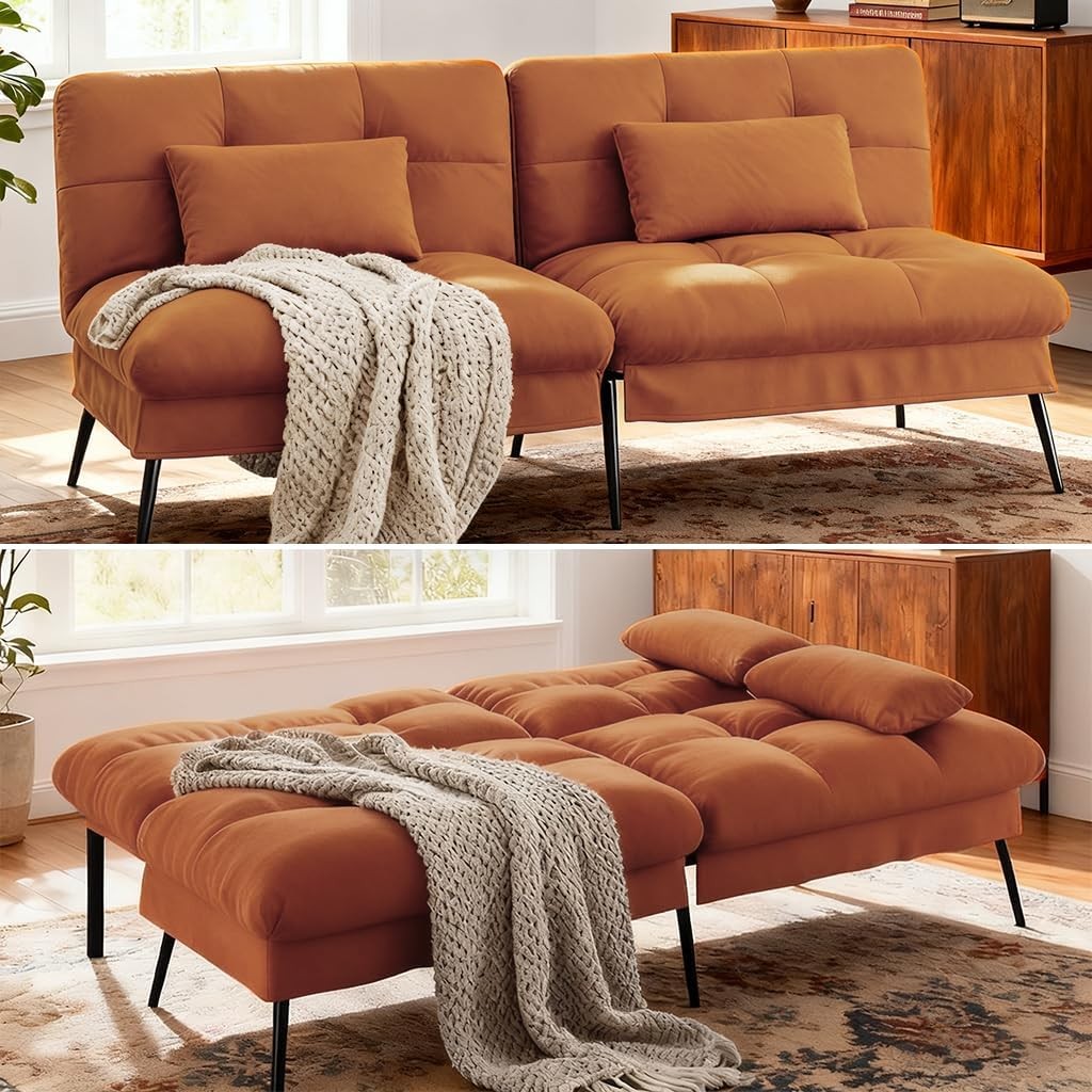 Convertible Futon Sofa Bed 72″Fabric Futons Couch W/ Adjustable Backrest Folding