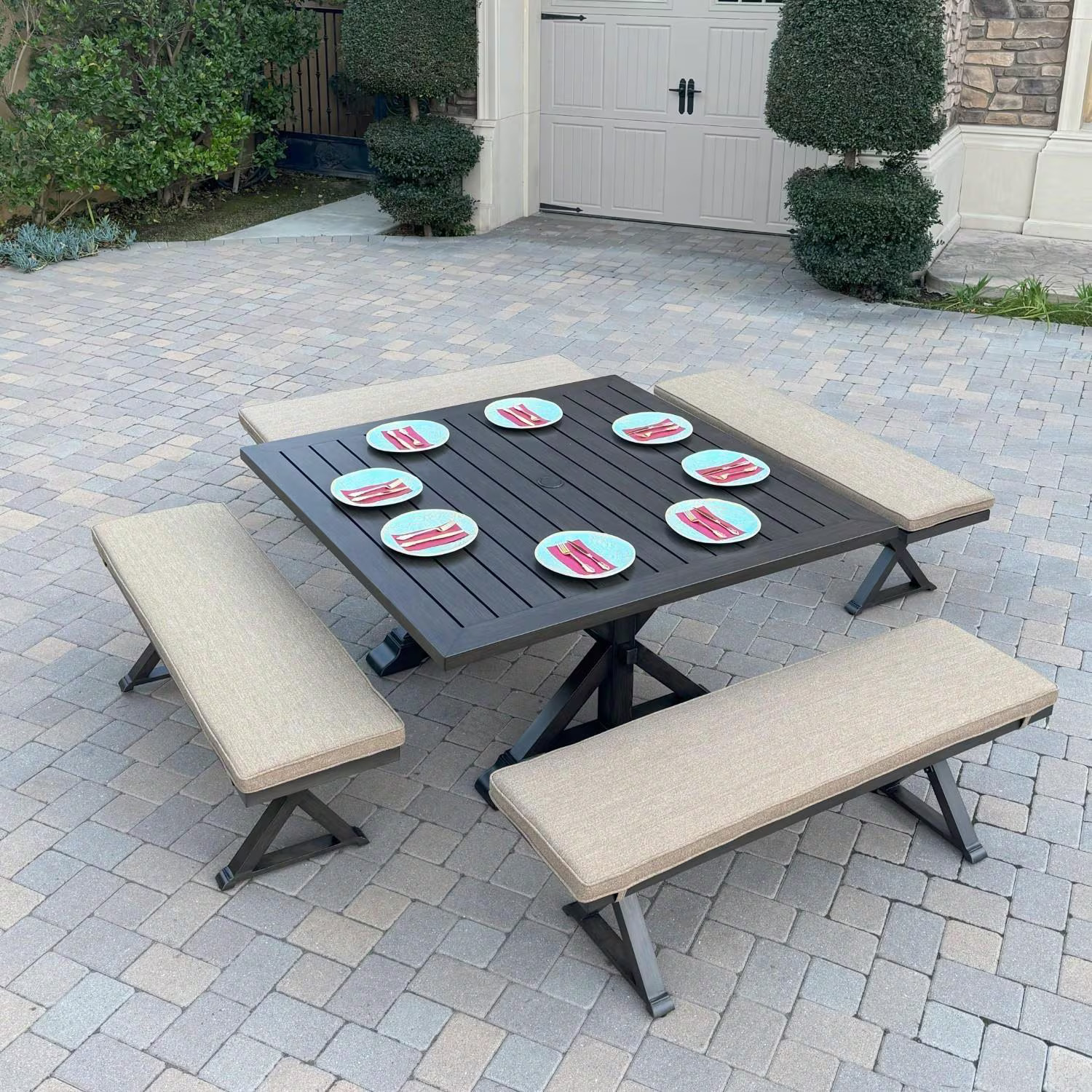 Brooklyn 5 Pc Aluminum Dining Set 59 Inch Square Table in Multi Brown by Darlee