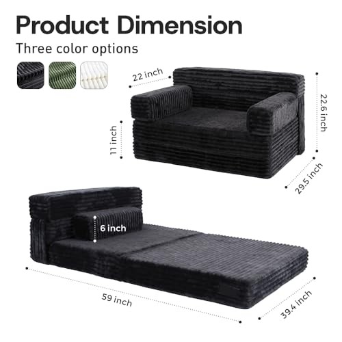 Folding Sofa Bed,Convertible Sofa Bed with Armrest Foldable Sleeper Black