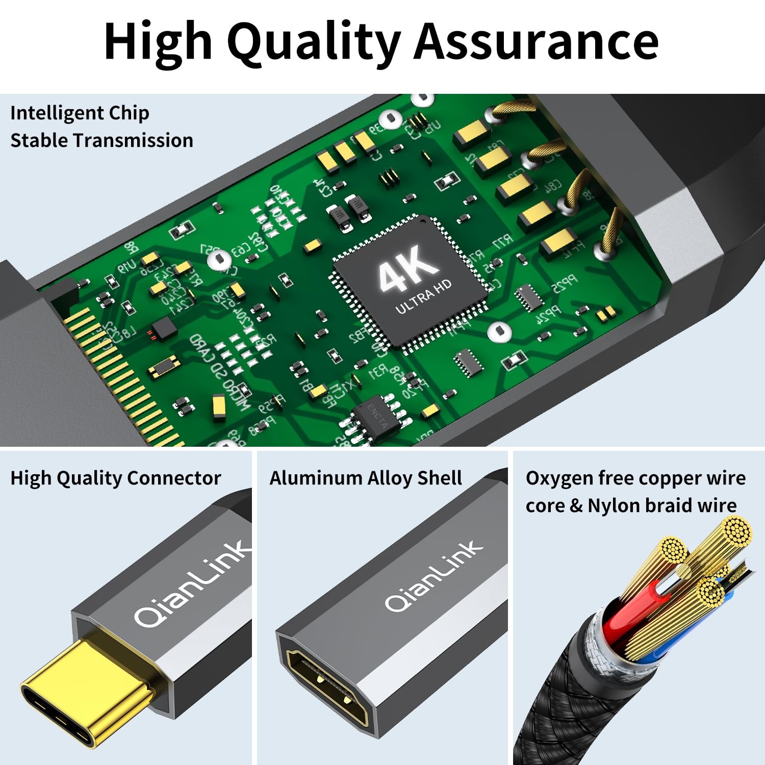 QianLink USB Type C to HDMI Adapter, C 4K Cable Black