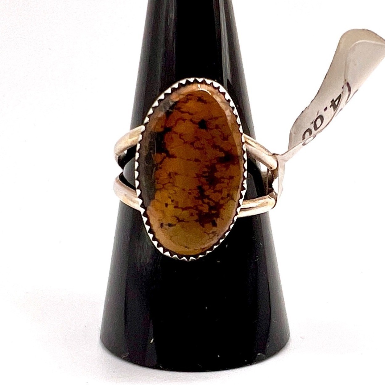 Oval Blackjack Turquoise Statement Ring Sz 9.75 marked Sterling & BBT by Artisan