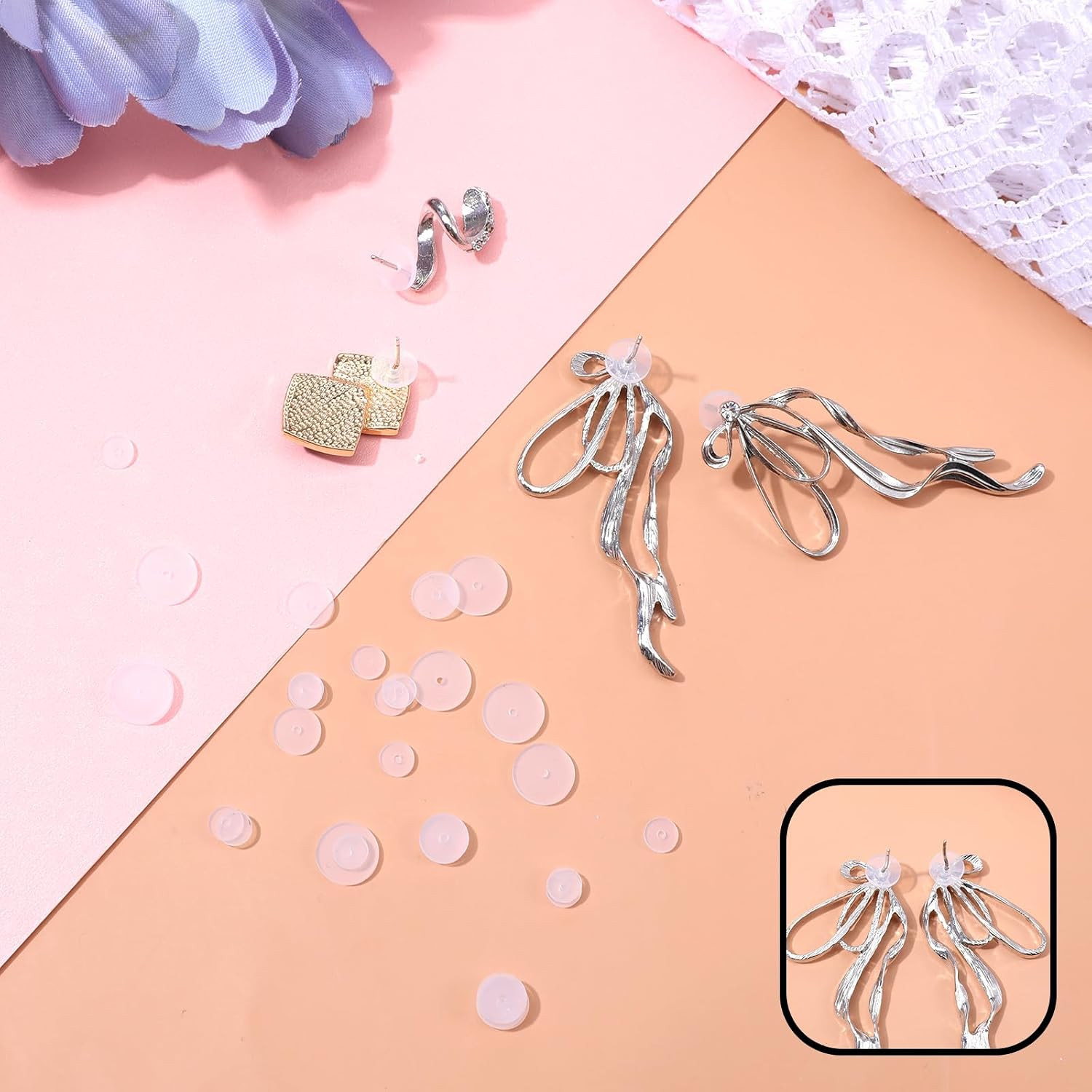 60Pcs Clear Piercing Discs, Plastic Earring Backs, Earrings Backs for Droopy Ear
