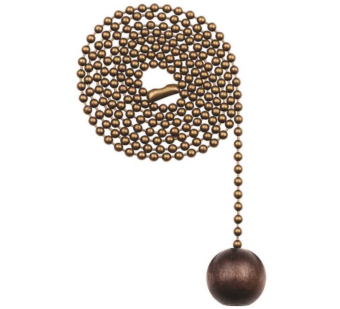 36 in. Walnut and Antique Brass Wood Ball Pull Chain for Ceiling Fans and Lights