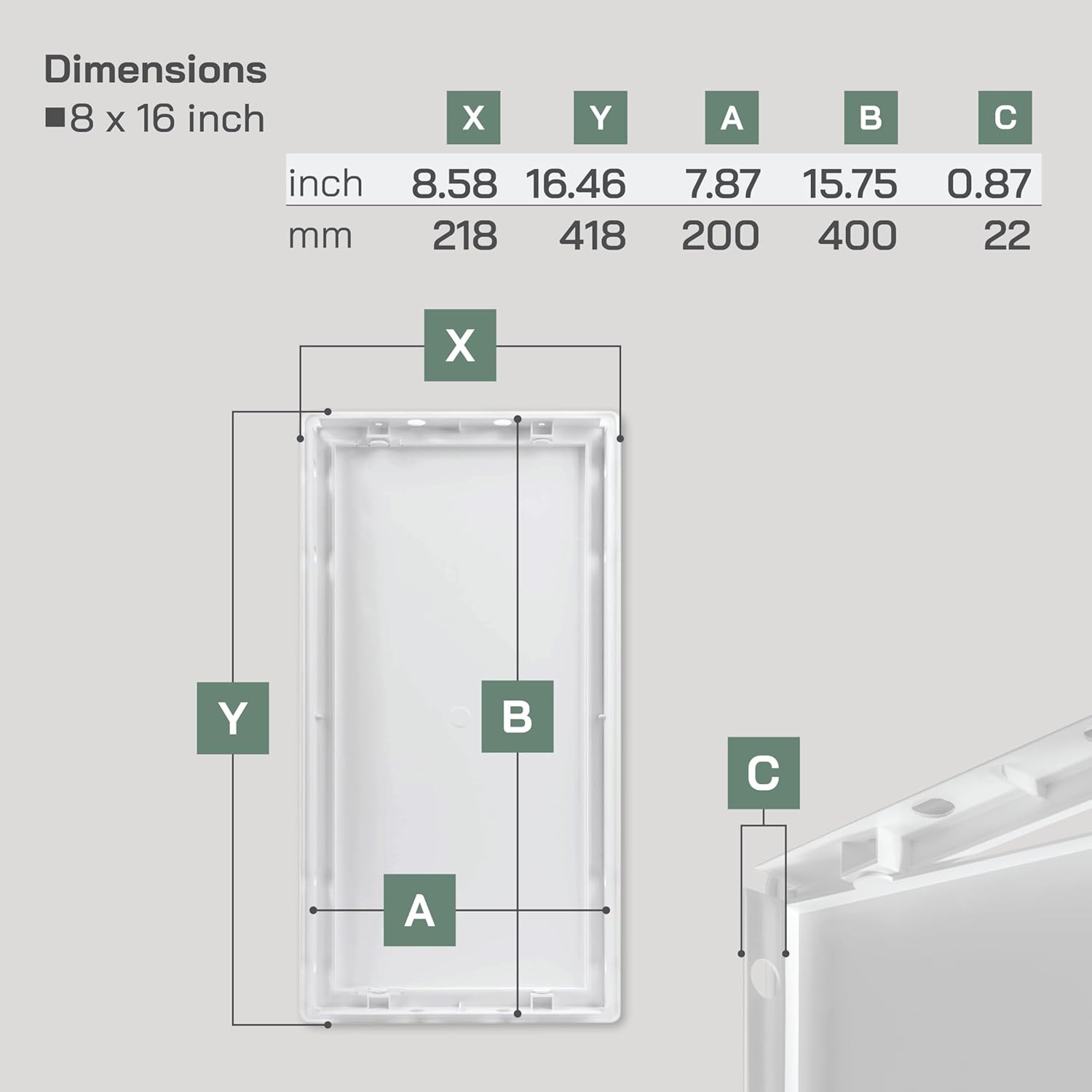 Vent Systems White ABS Plastic Access Panel 8 X 16 Inch (Cut-Out) - Access Panel