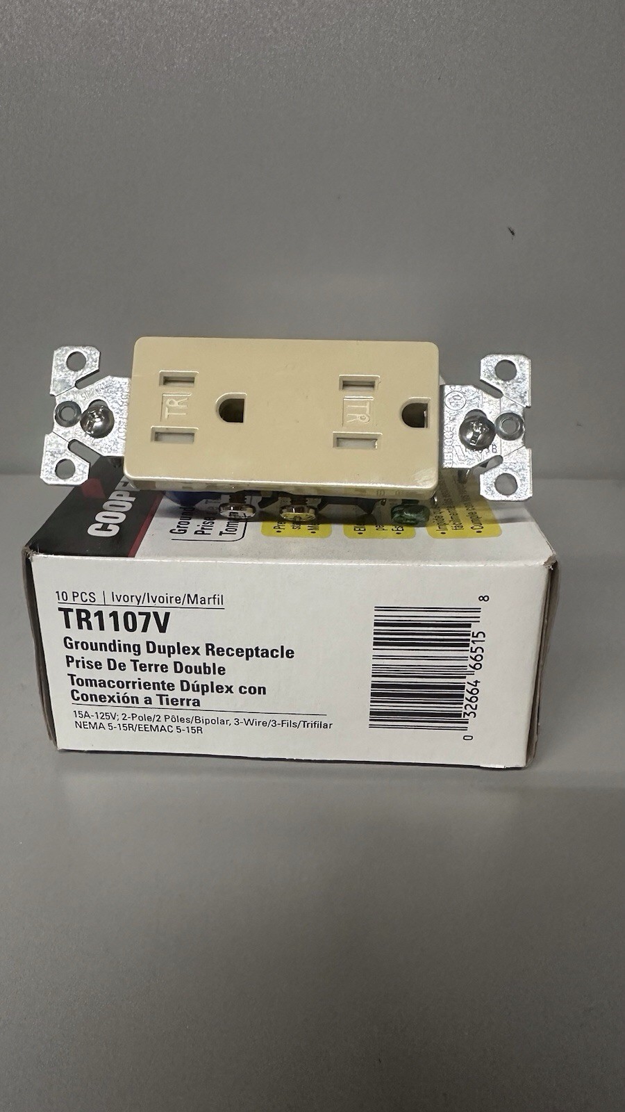 TR1107V Cooper 15 Amp Decorate Ivory Receptacle (10 Pack)