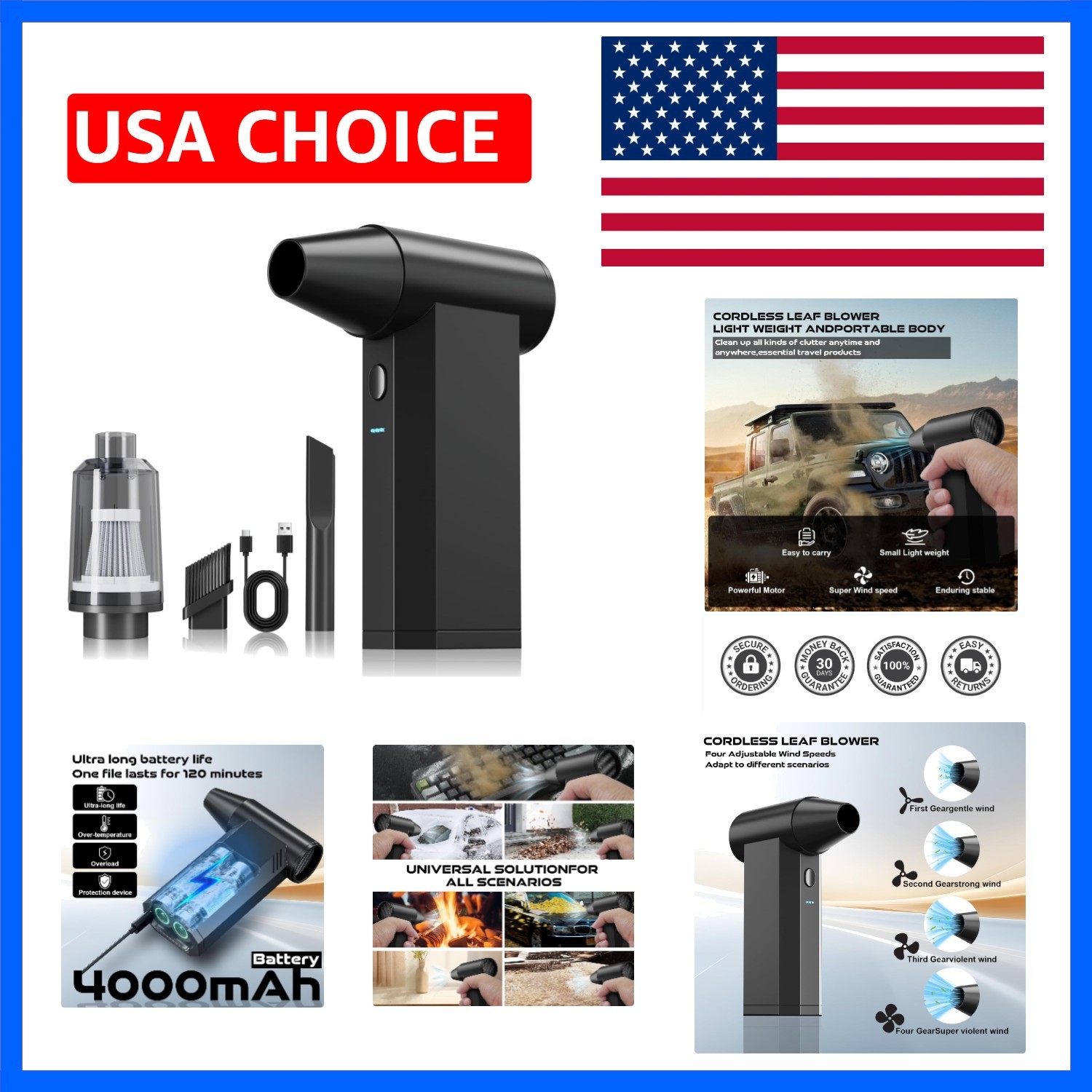 Electric Air Duster, 250000RPM Super Power Cordless Air Duster, 4-Gear Adjust...