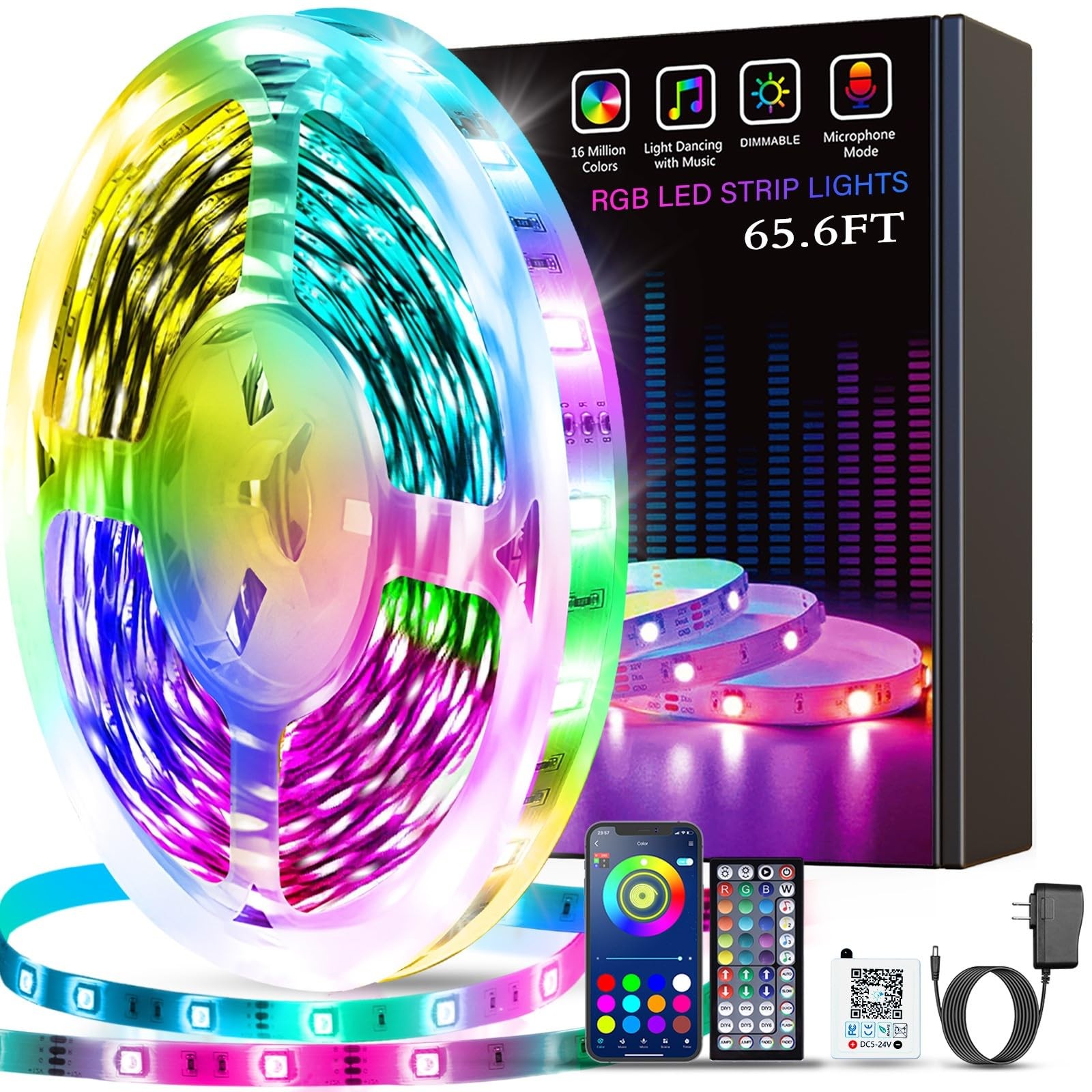Led Lights for Bedroom, Music Sync LED Rope Lights APP Control with Remote, R...