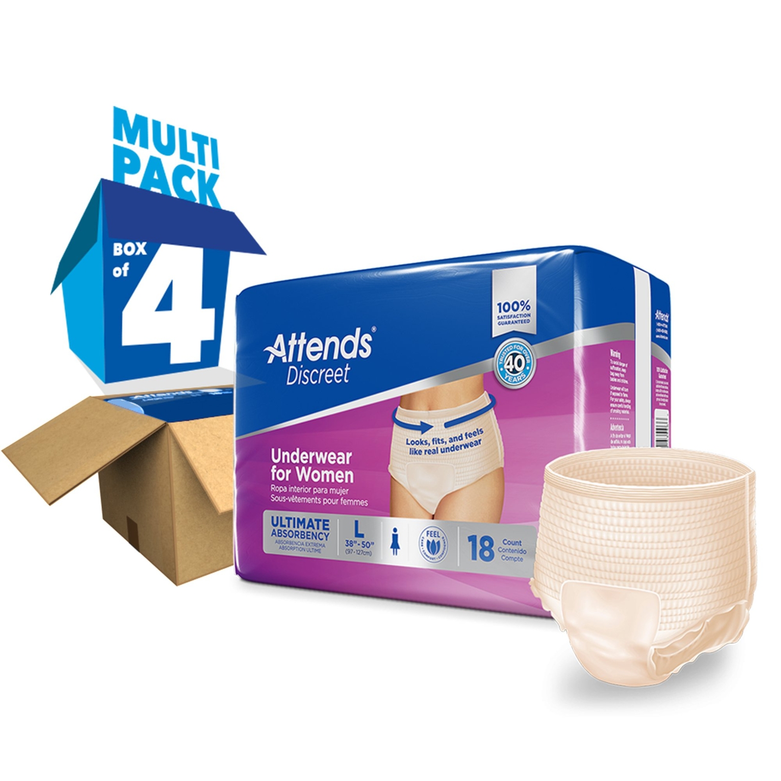 Attends Disposable Underwear Female Large 72 Ct