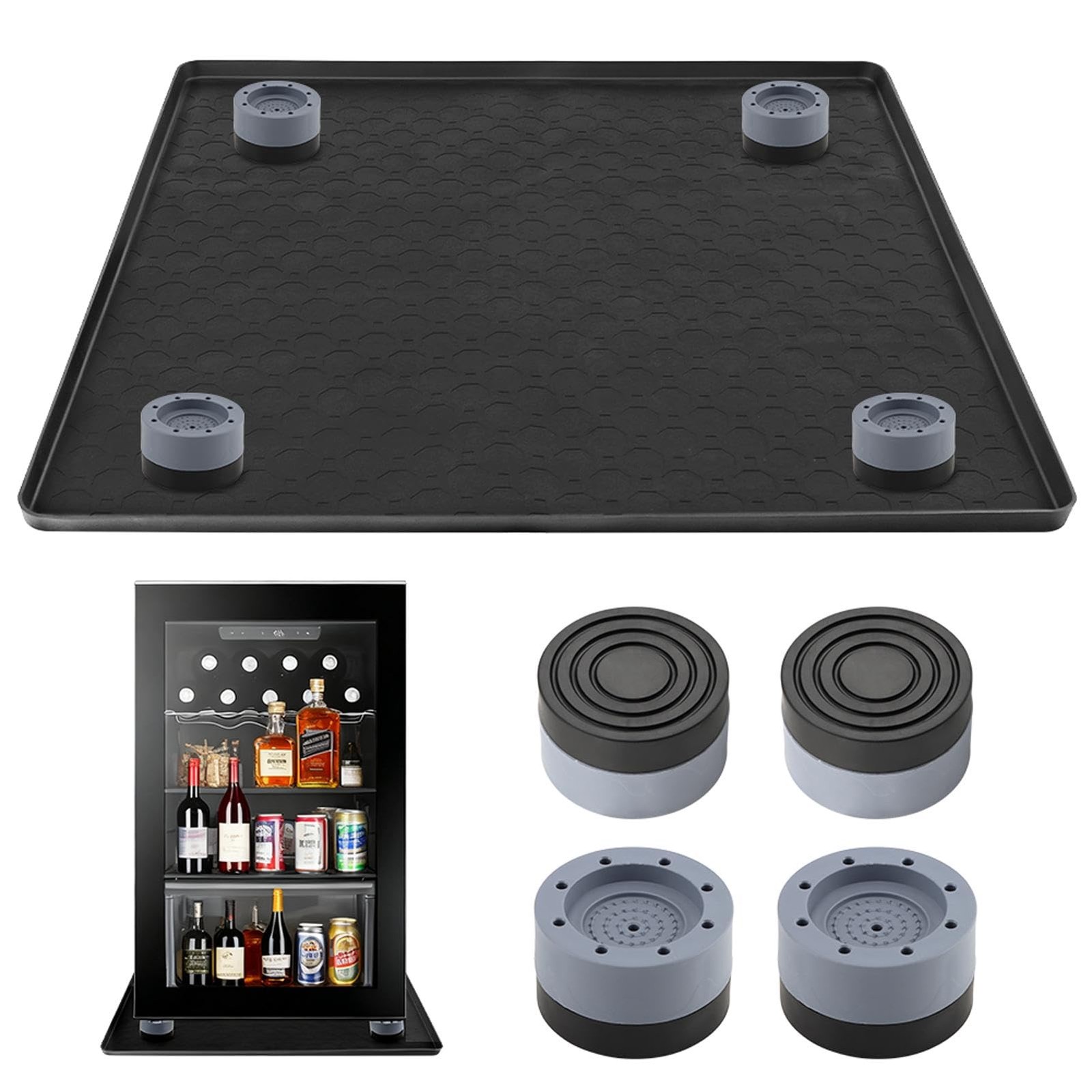 Mini Fridge Silicone Mat with 4 Base Raisers, 20" x 20" x 0.7" Under Refriger...