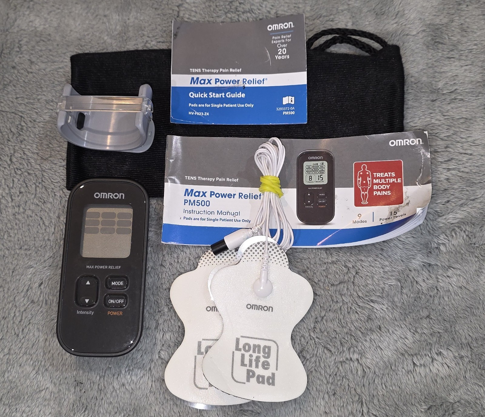 Omron PM500 TENS Unit Pain Relief Device Max Power Therapy Pads Bundle