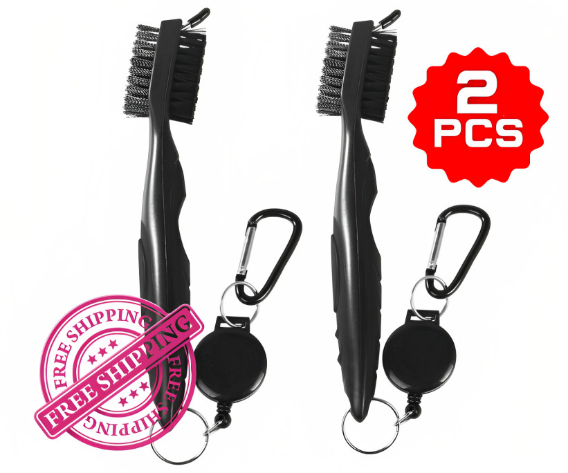 2 PCS Golf Club Brushes & Groove Cleaner 2 Ft Retractable Zipline Carabiner Tool