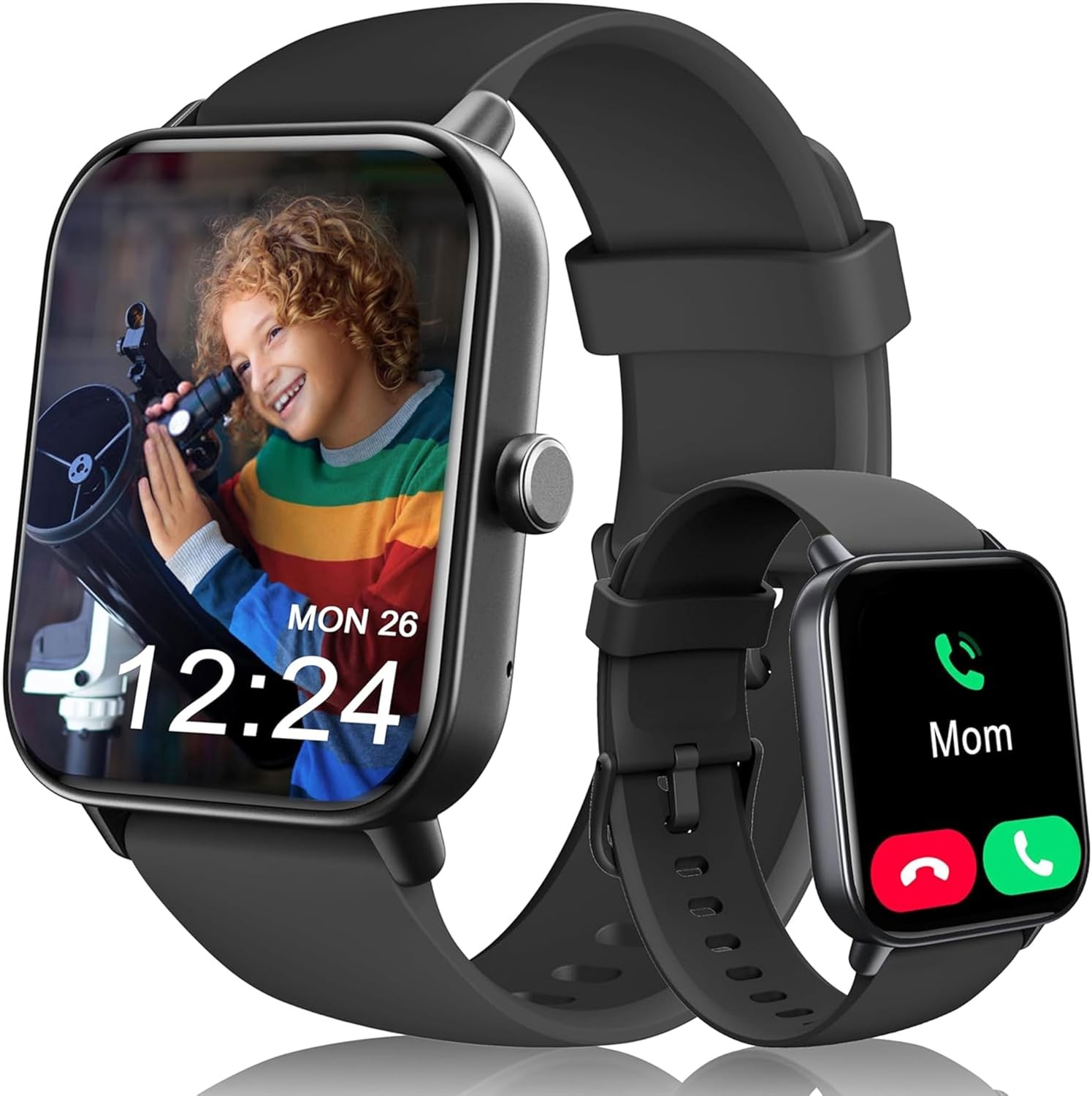KALINCO Kids Smart Watch for Boys Girls Teens, IP68 Waterproof Swimming Black