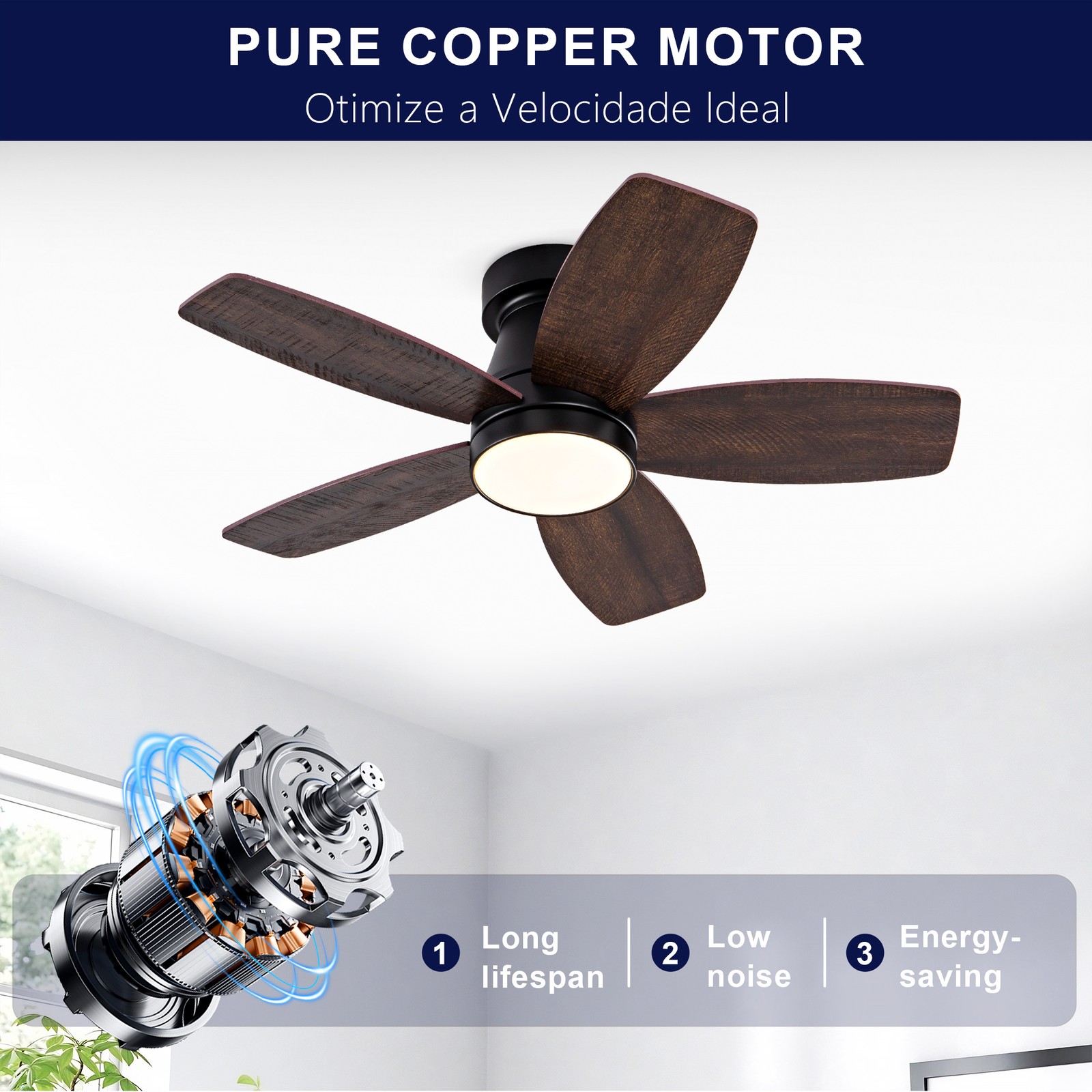32" Low Profile Ceiling Fan with Light & Remote, Modern Ceiling Fan for Bedroom