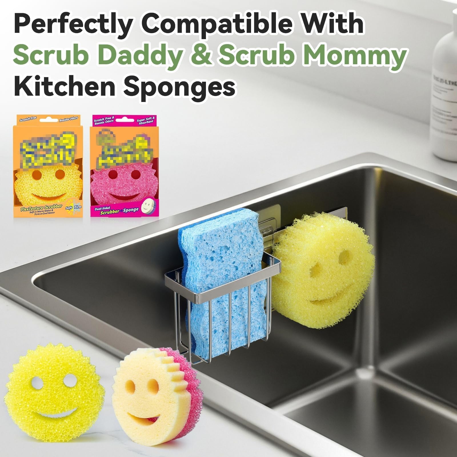 [Space Saving] Sponge Holder for Kitchen Sink, Great for Scrub Daddy / Scrub ...