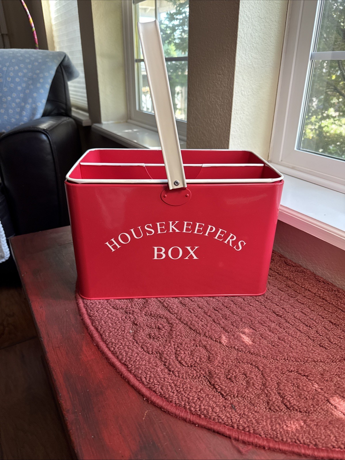 Red Enameled Metal Housekeepers Box New Out Of Box