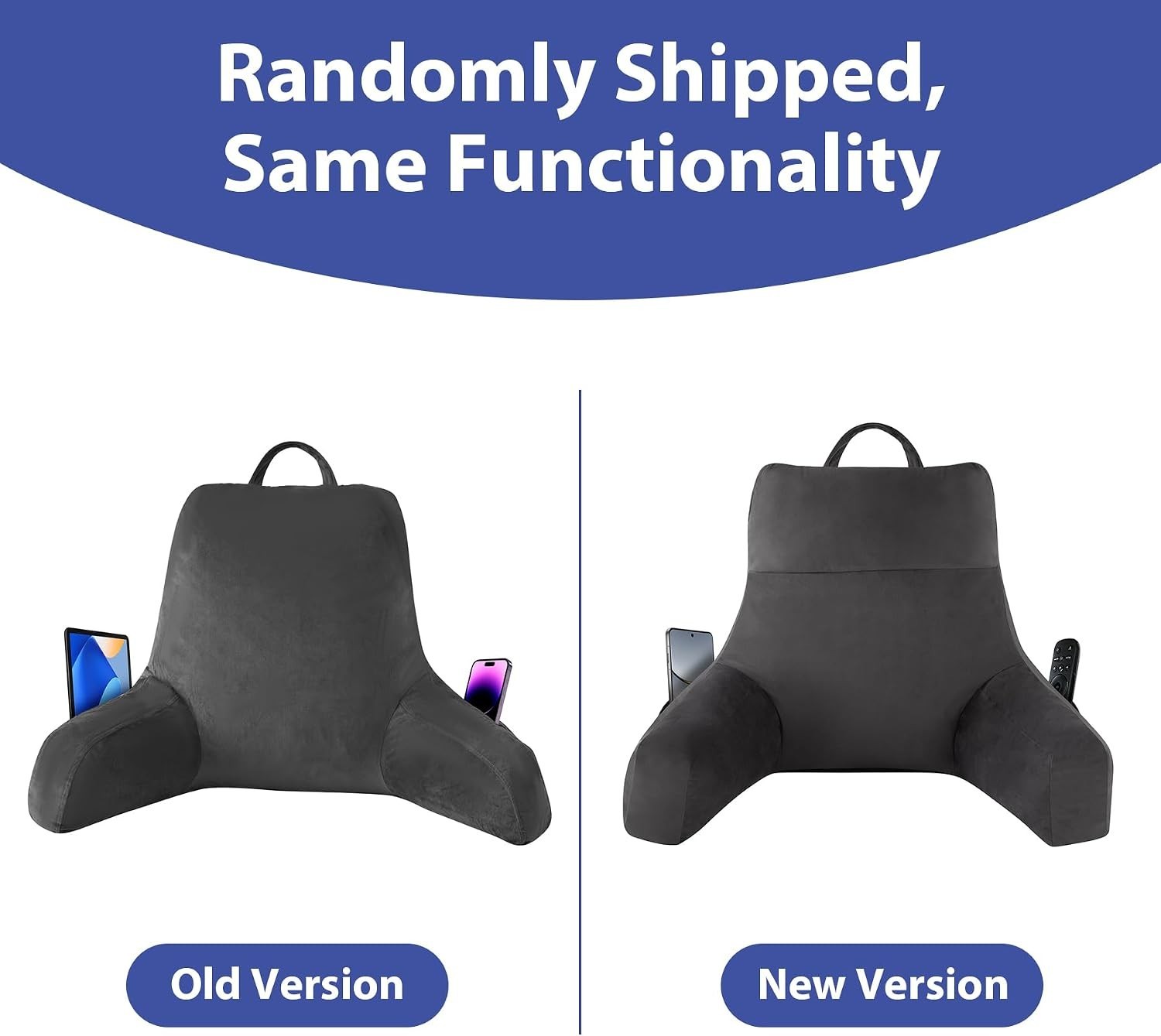 Grey Memory Foam Reading Pillow with Arms - Ergonomic Backrest for Couch & Bed