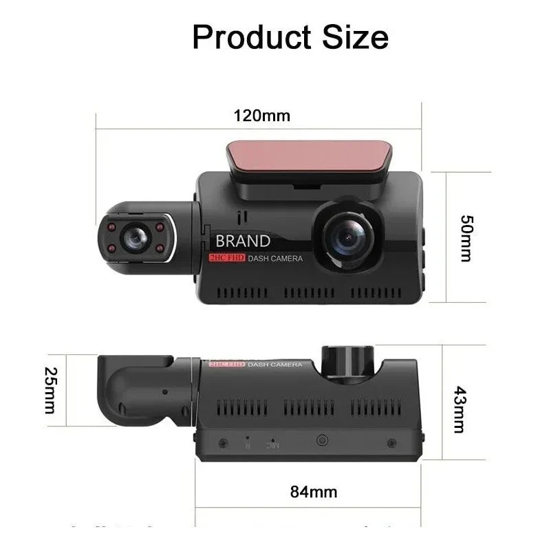 1080P Dual Lens Dash Camera G-Sensor 3-Inch Screen Full HD Recording