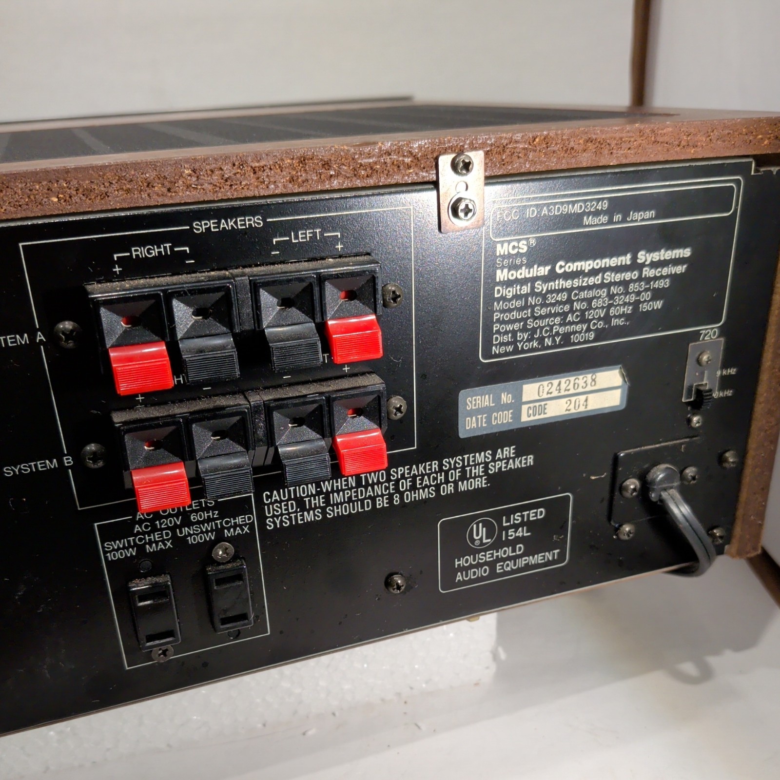 MCS 3249 Modular Component Systems Digital Synthesized Stereo Receiver