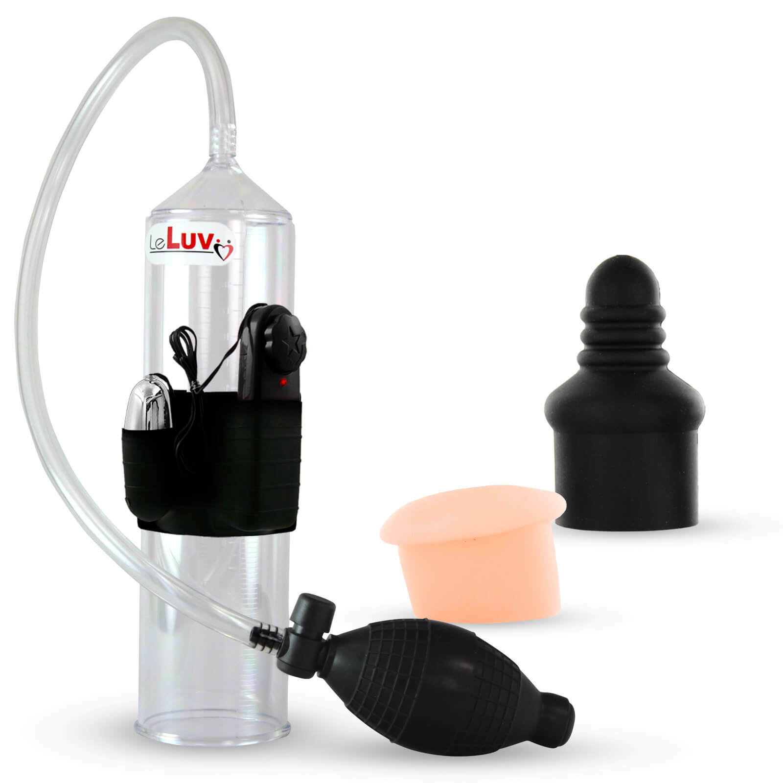 LeLuv Vibrating Penis Pump EasyOp Bgrip with Septum Sleeve and Donut Seals