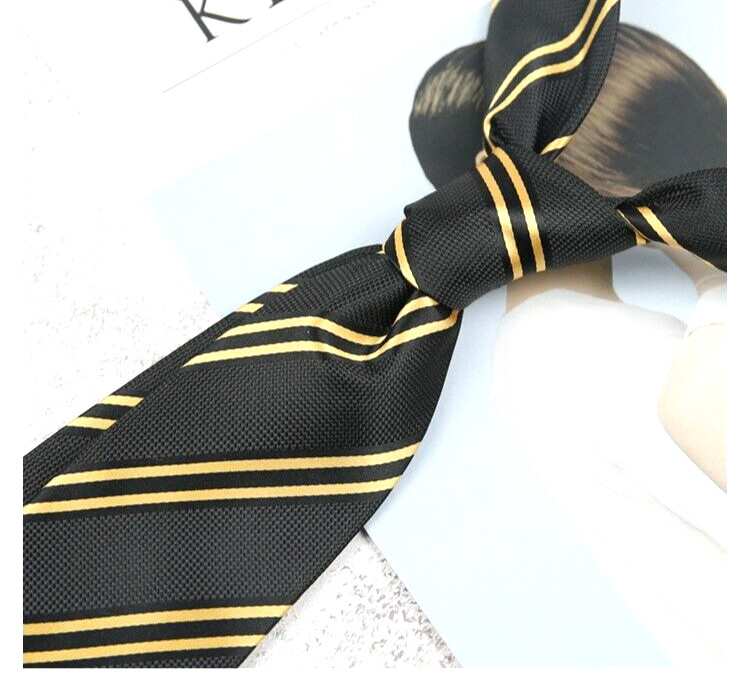 New Classic Striped Black Gold JACQUARD WOVEN 100% Silk Men's Necktie Tie