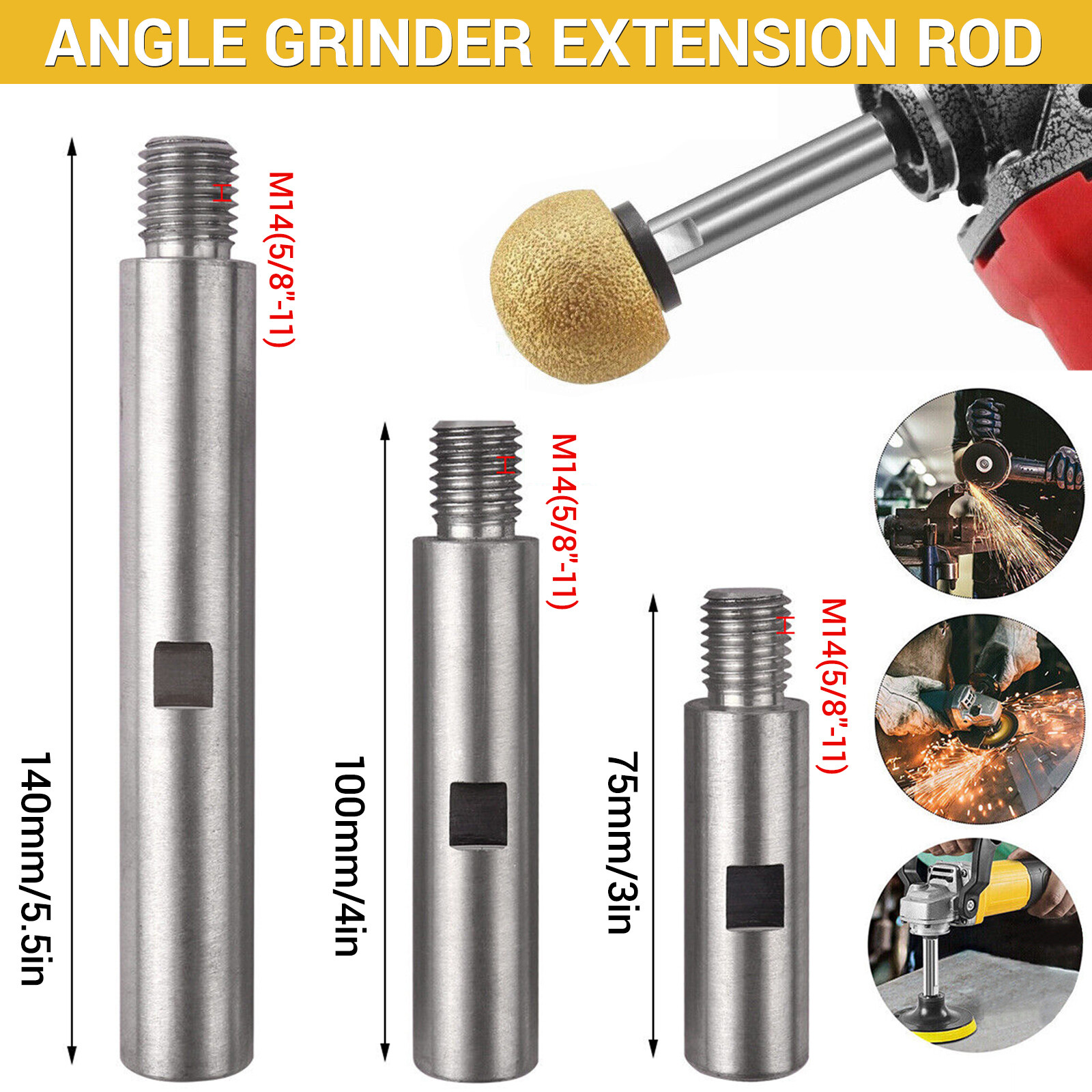 5/8"-11 Angle Grinder Extension Shaft Connecting Rod with Grinder Adjustable